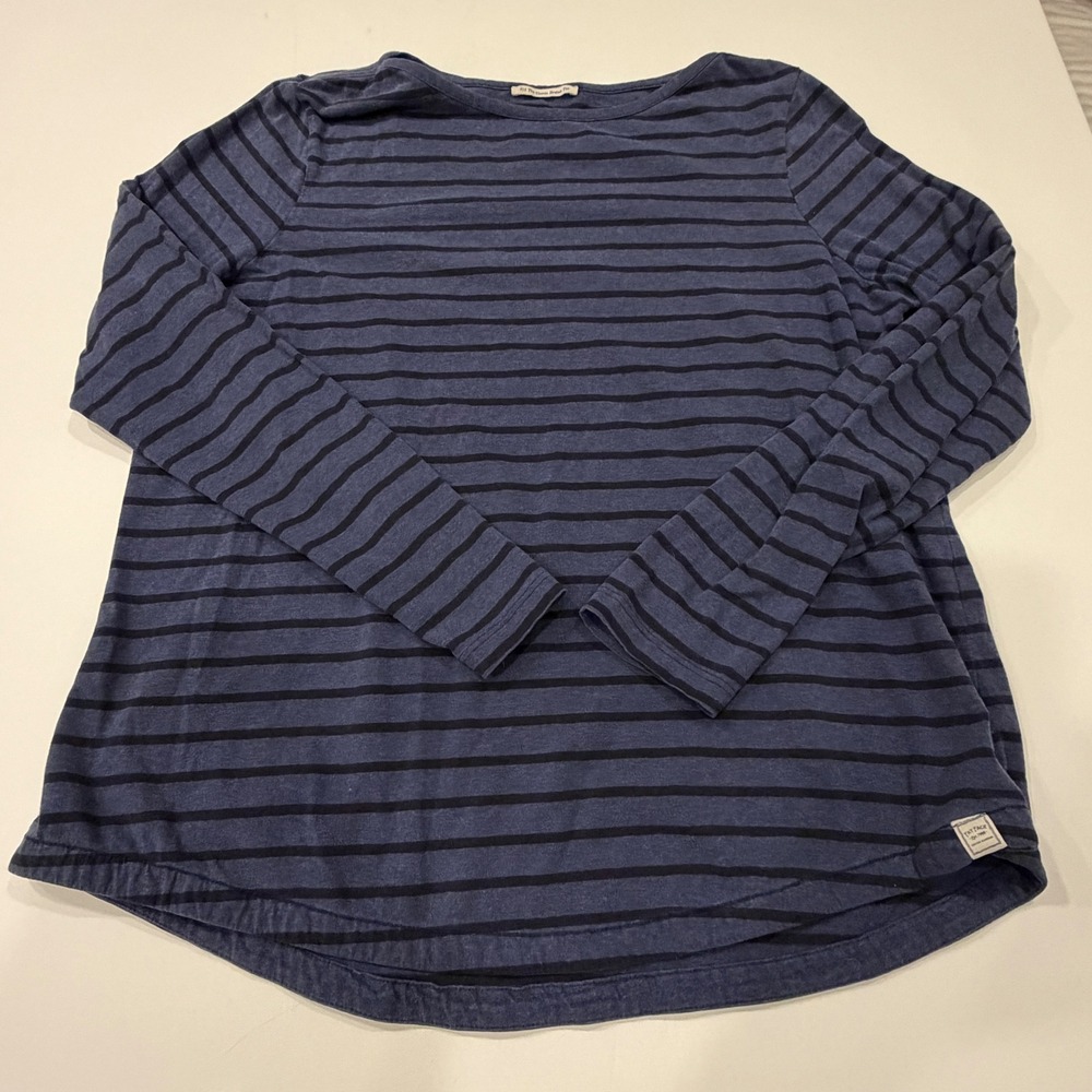 FatFace Classic Breton Tee Navy Blue Striped Long Sleeve Cotton Top Size 12